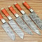 Handmade Damascus Steel Chef Knife Set 5 Pc Kitchen Knives With Orange Hardwood Handles 2