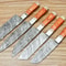 Handmade Damascus Steel Chef Knife Set 5 Pc Kitchen Knives With Orange Hardwood Handles 3