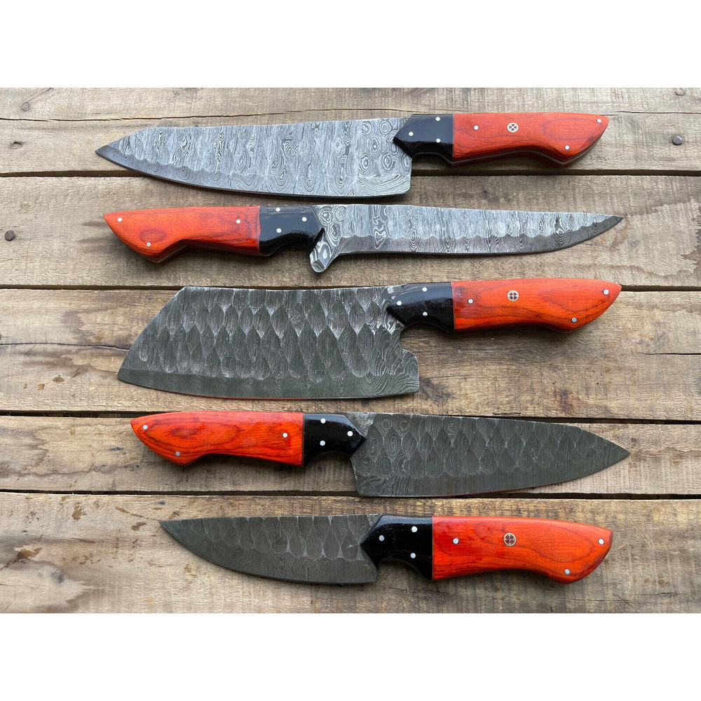 5 Pcs Custom Handmade Damascus Steel Chef Knife Set Sharp Kitchen Knives 1