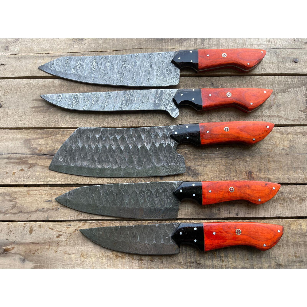 5 Pcs Custom Handmade Damascus Steel Chef Knife Set Sharp Kitchen Knives 2
