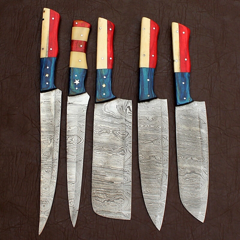 Handmade Hydra Damascus Steel Chef Knives Set Of 5 Forged Kitchen Knife Collection 1