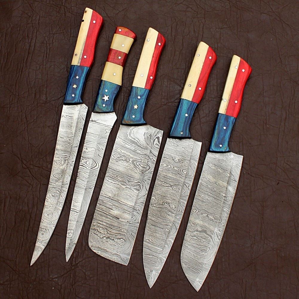 Handmade Hydra Damascus Steel Chef Knives Set Of 5 Forged Kitchen Knife Collection 0