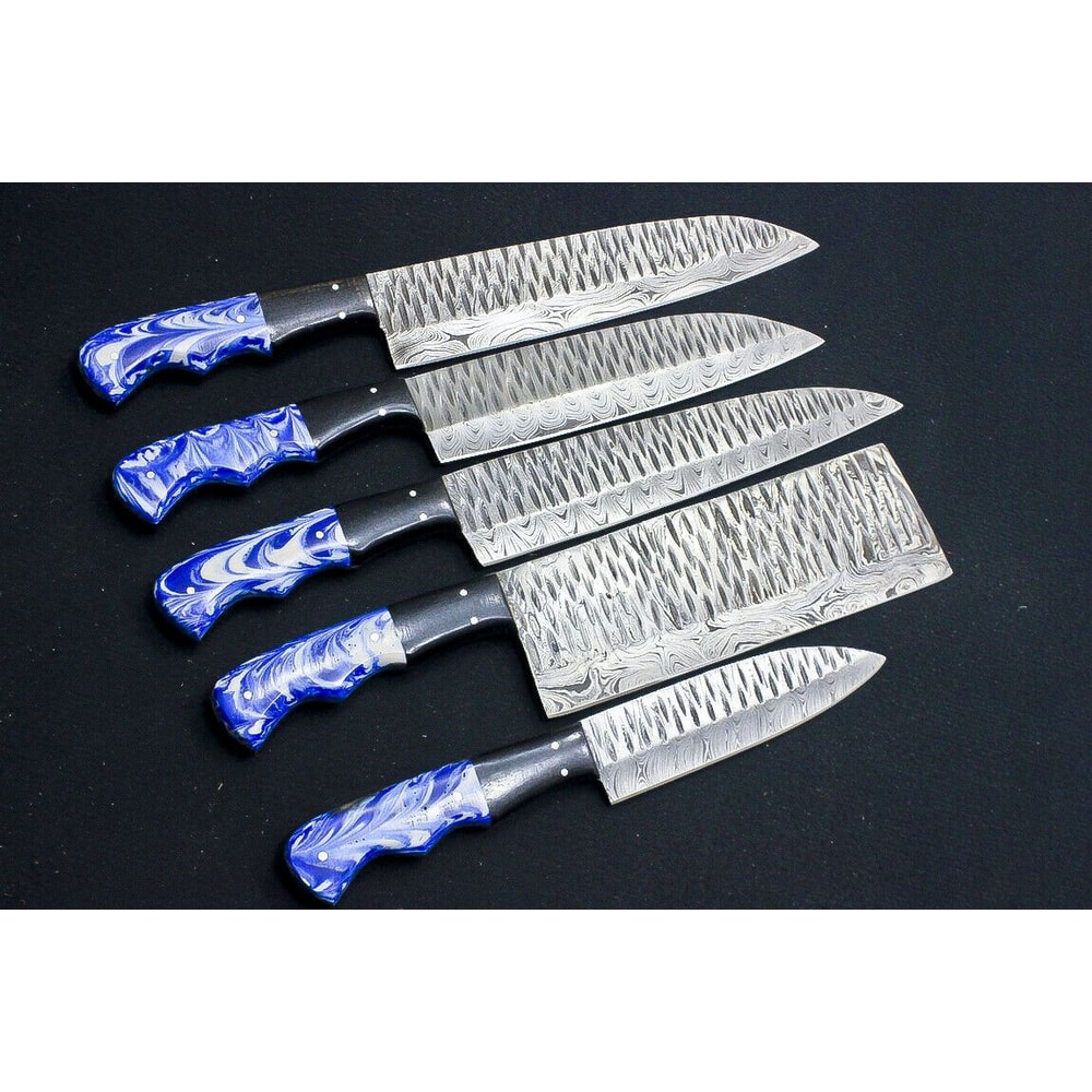 Custom Handmade Damascus Steel 5Piece Chef Knife Set Resin Buffalo Horn Handles 1