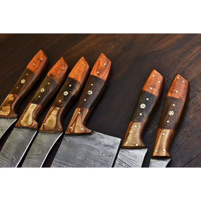 Rare HandForged Damascus Steel Chef Knife Set 6Piece Walnut Wood Kitchen Knives 1