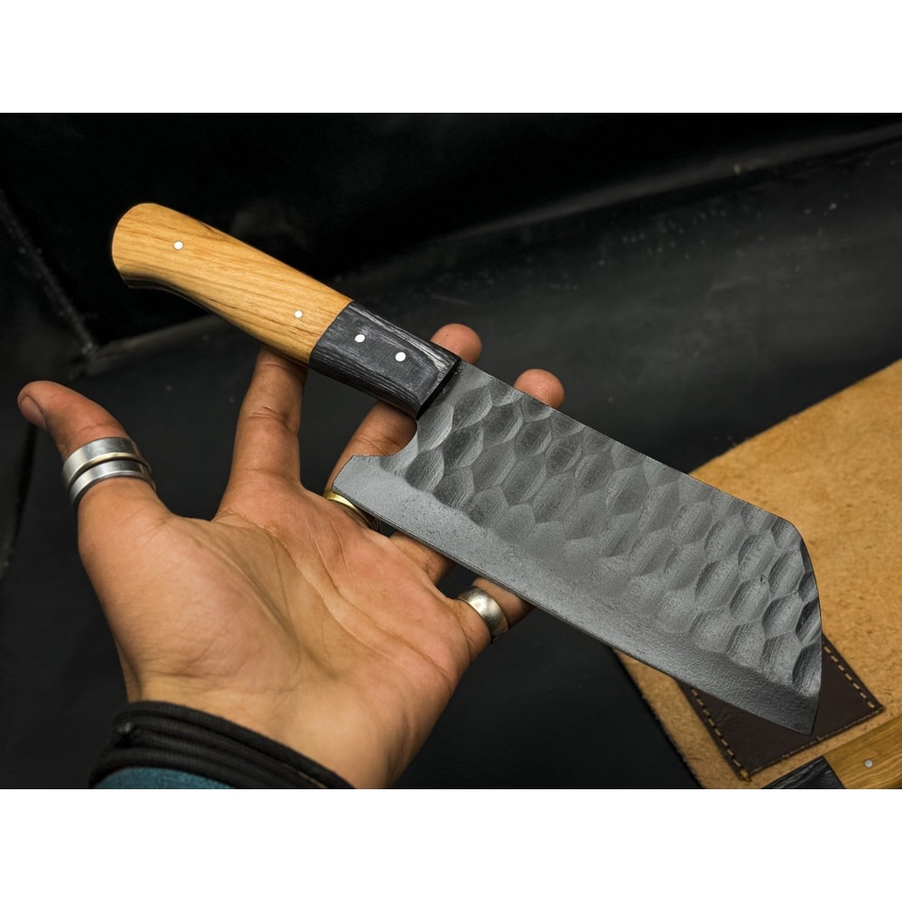 Handmade PowderCoated J2 Steel Chef Knife Set Of 5 With Wooden Bolster EDC Sheath 1