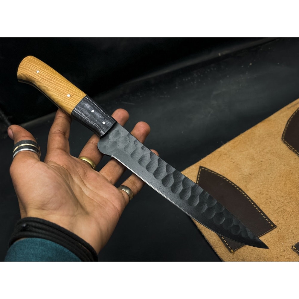 Handmade PowderCoated J2 Steel Chef Knife Set Of 5 With Wooden Bolster EDC Sheath 2