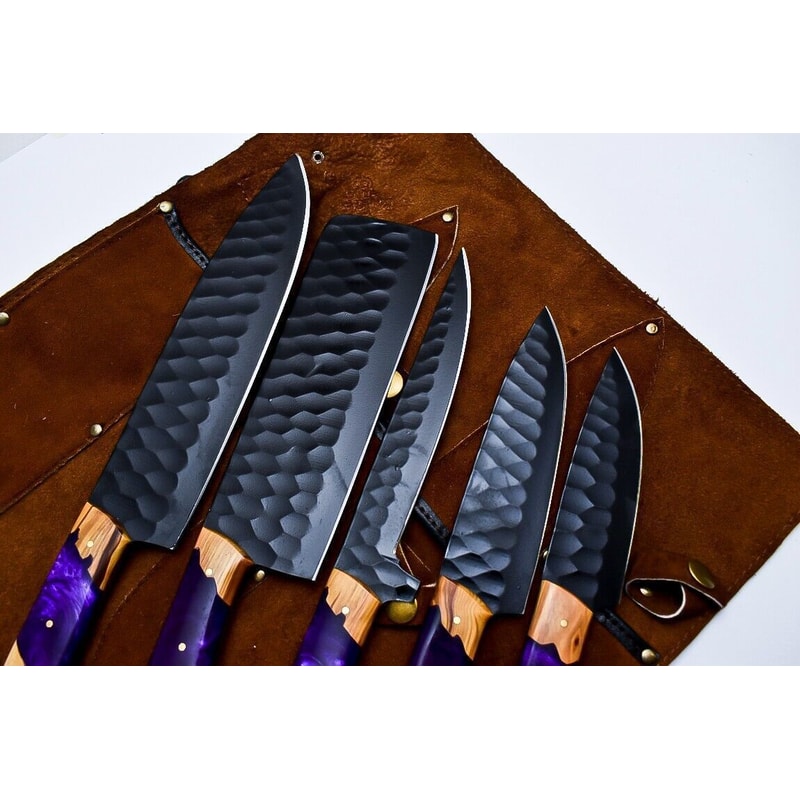 Handmade D2 Steel Kitchen Chef Knife Set Of 5 With Corian Handle Leather Sheath Entire World Bran 4