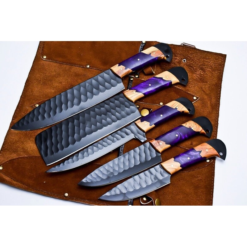Handmade D2 Steel Kitchen Chef Knife Set Of 5 With Corian Handle Leather Sheath Entire World Bran 2