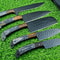 Custom Hand Forged Carbon Steel 5Piece Chef Knife Set With Powder Coated Blades Leather Roll Kit 1