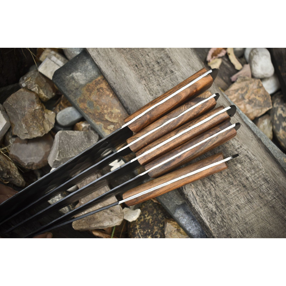 Handmade D2 Tool Steel Chef Knife Set Of 5 With Walnut Wood Handle Professional Kitchen Camping C