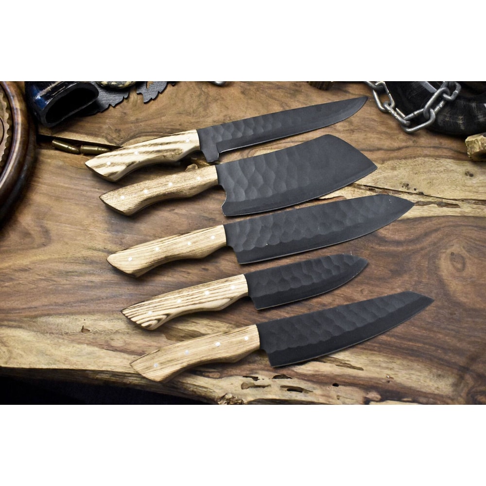 Artisan D2 Steel 5Piece Chef Knife Set Handmade Kitchen Knives Gift With Leather Bag 1