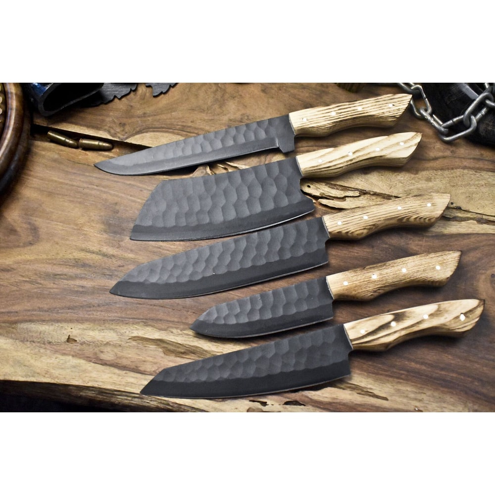 Artisan D2 Steel 5Piece Chef Knife Set Handmade Kitchen Knives Gift With Leather Bag 0