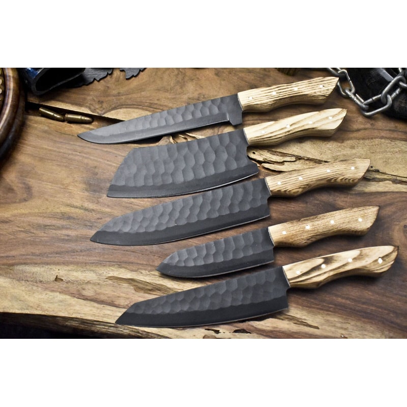 Artisan D2 Steel 5Piece Chef Knife Set Handmade Kitchen Knives Gift With Leather Bag 0