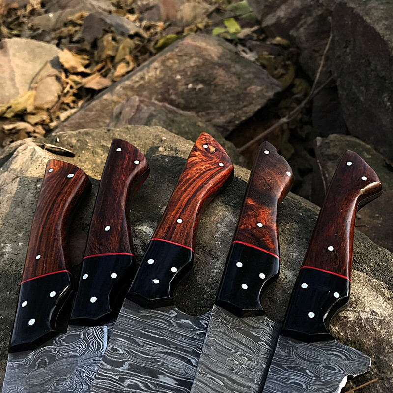 Custom 5 Pcs Handmade Damascus Forged Steel Chef Knife Set Professional Kitchen Knife Collection 2
