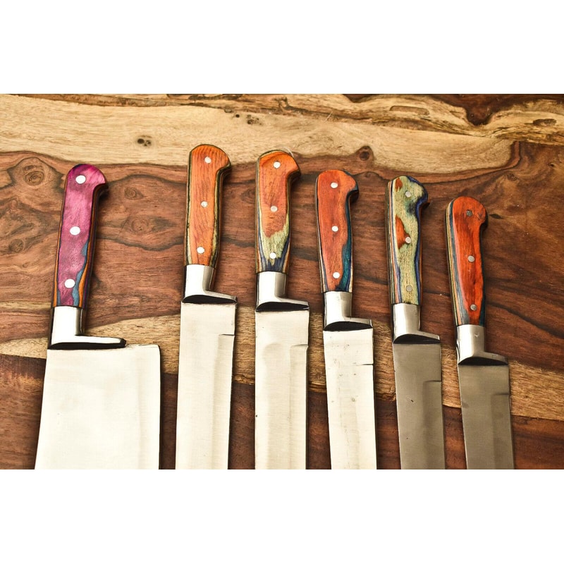 Rare Lot Of 6 Custom Handmade D2 Steel Kitchen Chef Knife Set Hard Wood Handle Razor Sharp Blades 2