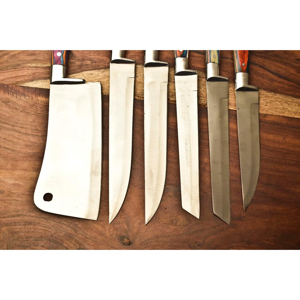 Rare Lot Of 6 Custom Handmade D2 Steel Kitchen Chef Knife Set Hard Wood Handle Razor Sharp Blades 3
