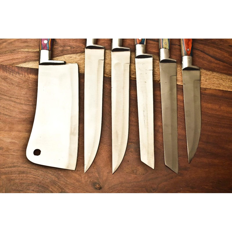 Rare Lot Of 6 Custom Handmade D2 Steel Kitchen Chef Knife Set Hard Wood Handle Razor Sharp Blades 3