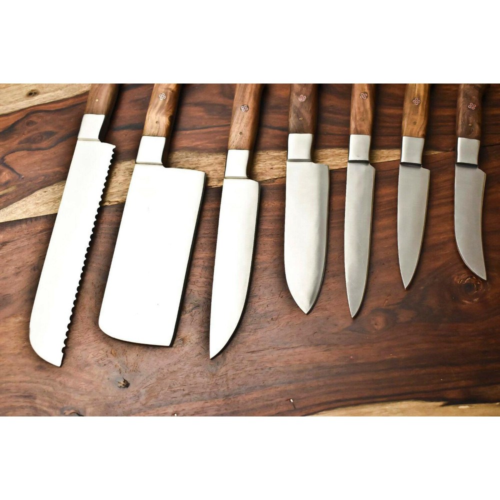 Lot Of 7 Hand Forged D2 Tool Steel Chef Knives Custom Kitchen Knife Set With Leather Roll 2
