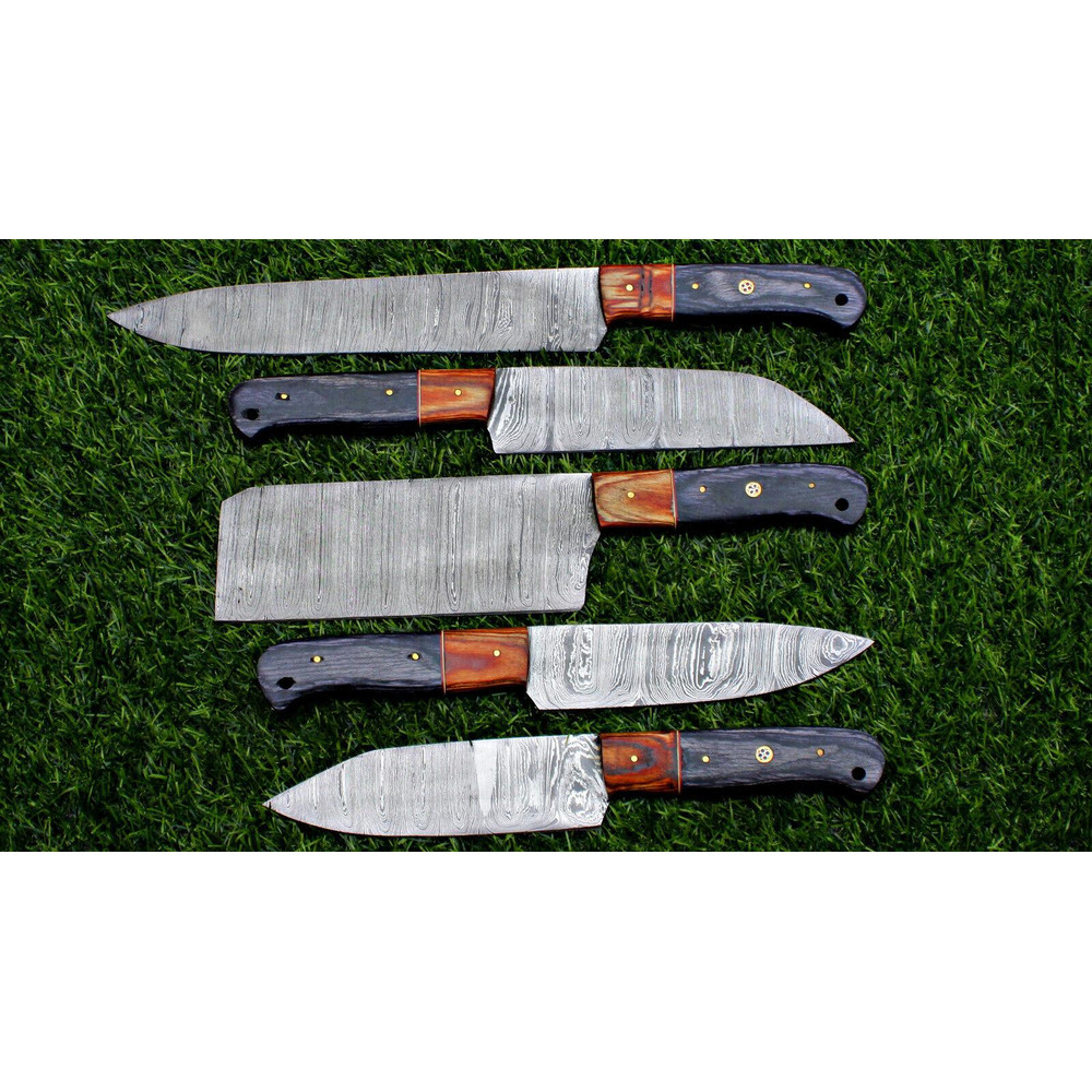 5 Pcs Handmade Damascus Steel Chef Knife Set Full Tang Kitchen Knives Gift Set 1