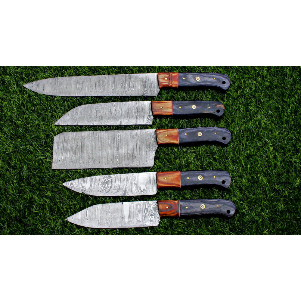 5 Pcs Handmade Damascus Steel Chef Knife Set Full Tang Kitchen Knives Gift Set 2