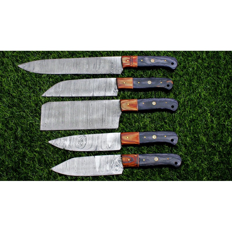 Luxury Damascus Steel 5Piece Chef Set Handcrafted Full Tang Kitchen Knives 1