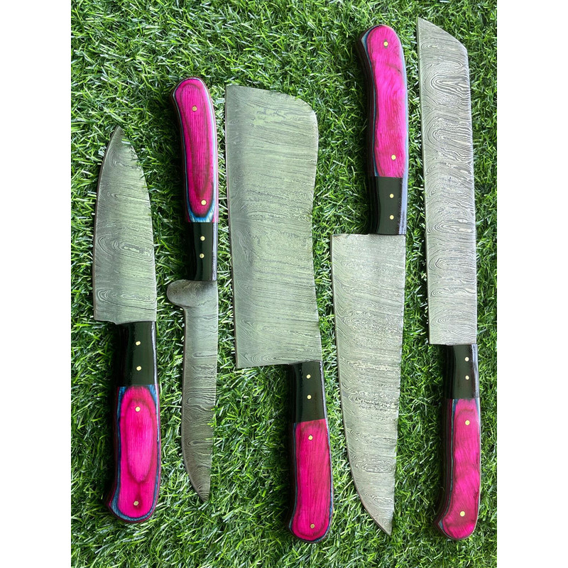 5 Pcs Custom Handmade Damascus Steel Chef Knife Set Professional Kitchen Knives Collection 1