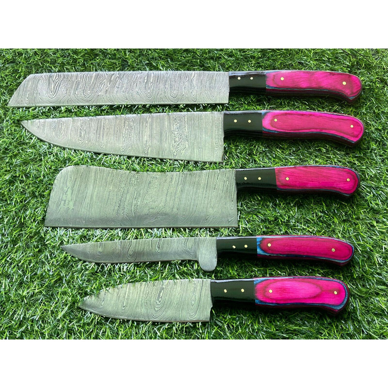 5 Pcs Custom Handmade Damascus Steel Chef Knife Set Professional Kitchen Knives Collection 2