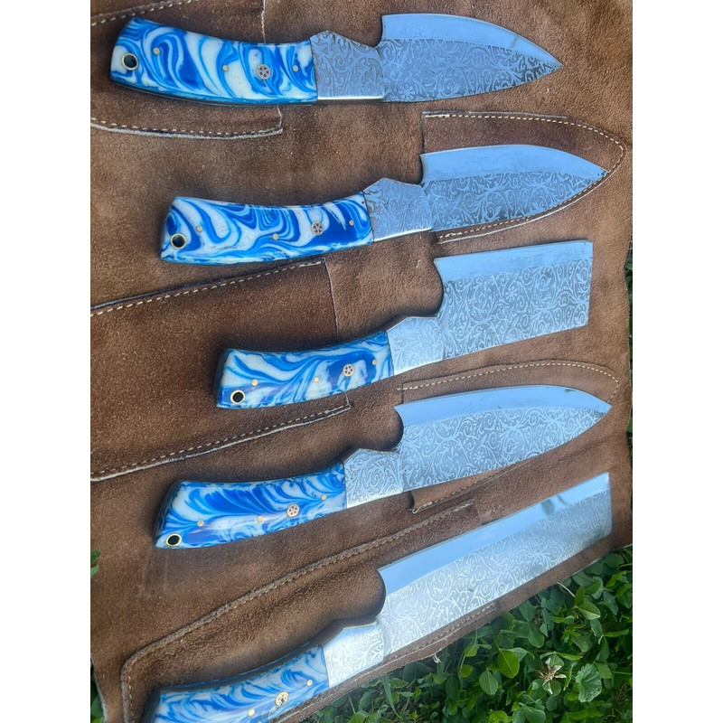 Custom Handmade D2 Steel Forged Chef Knife Set With Resin Handle Sheath 1