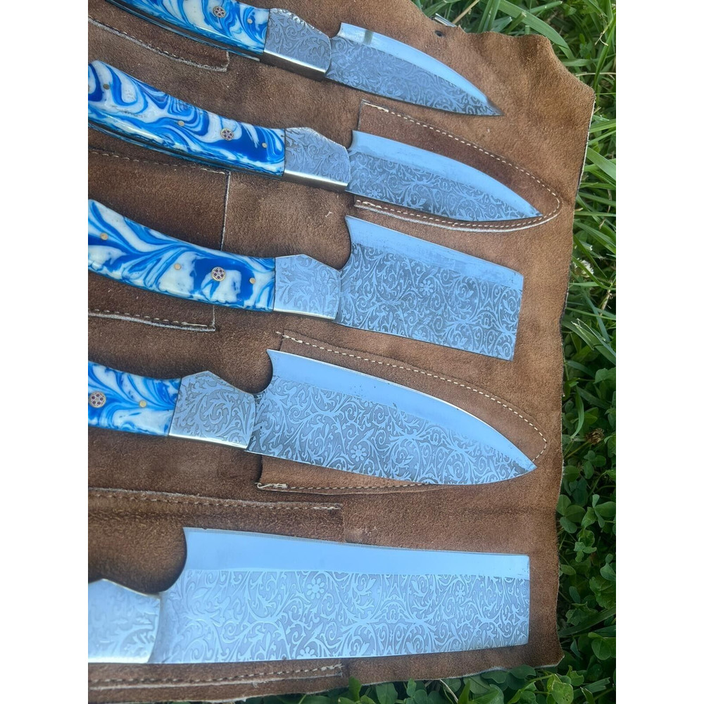 Custom Handmade D2 Steel Forged Chef Knife Set With Resin Handle Sheath 2