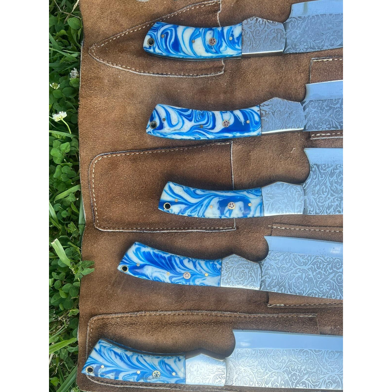 Custom Handmade D2 Steel Forged Chef Knife Set With Resin Handle Sheath 3