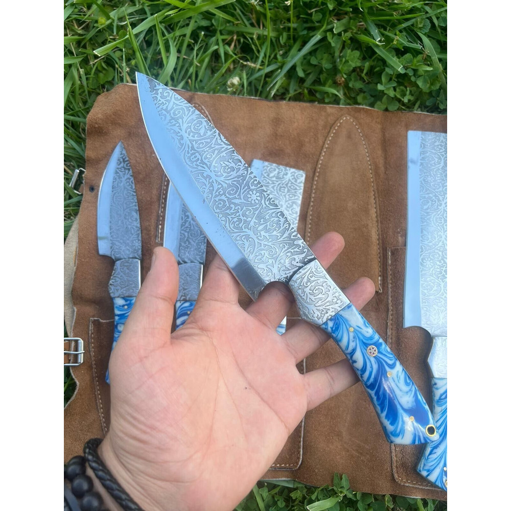 Custom Handmade D2 Steel Forged Chef Knife Set With Resin Handle Sheath 4