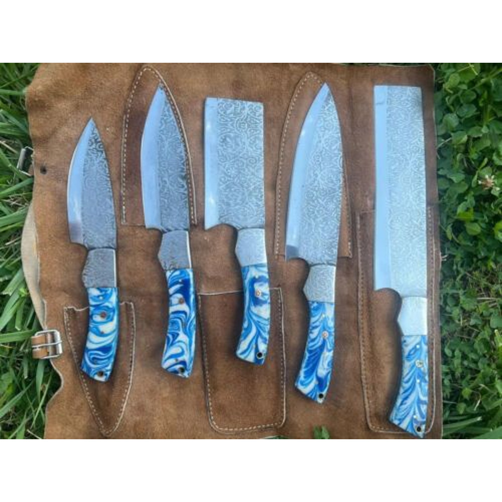 Custom Handmade D2 Steel Forged Chef Knife Set With Resin Handle Sheath 0