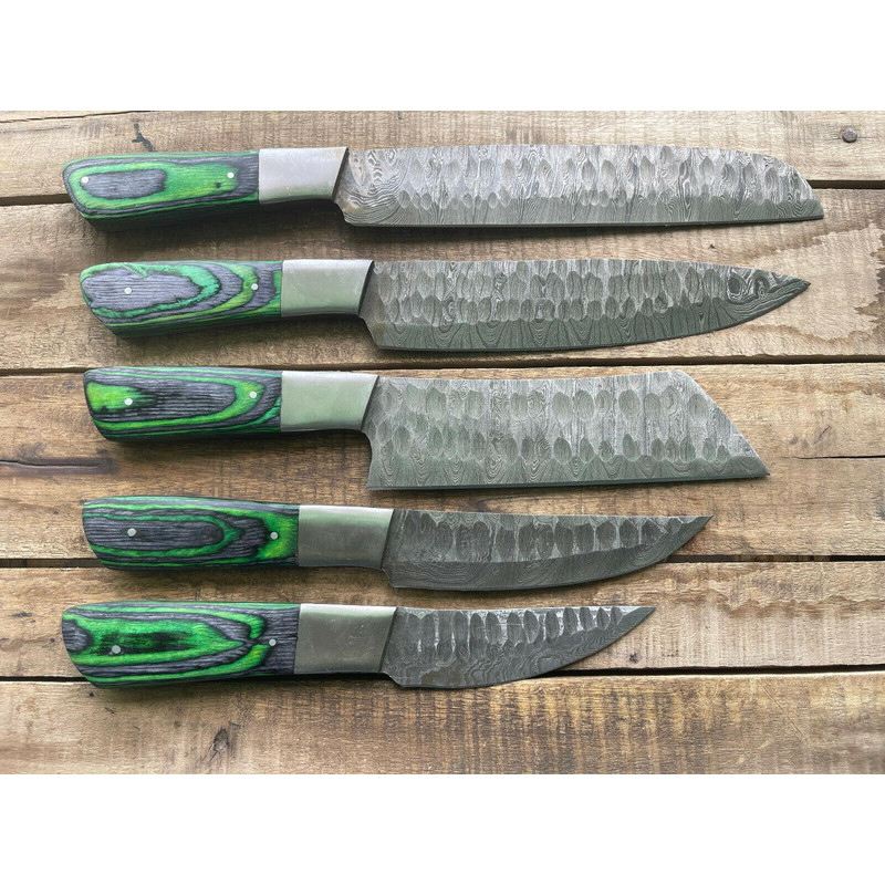 Exclusive 5PCS Handmade Damascus Steel Chef Set Full Tang Kitchen Knives 1