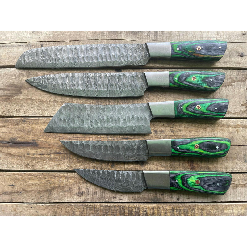 Exclusive 5PCS Handmade Damascus Steel Chef Set Full Tang Kitchen Knives 2
