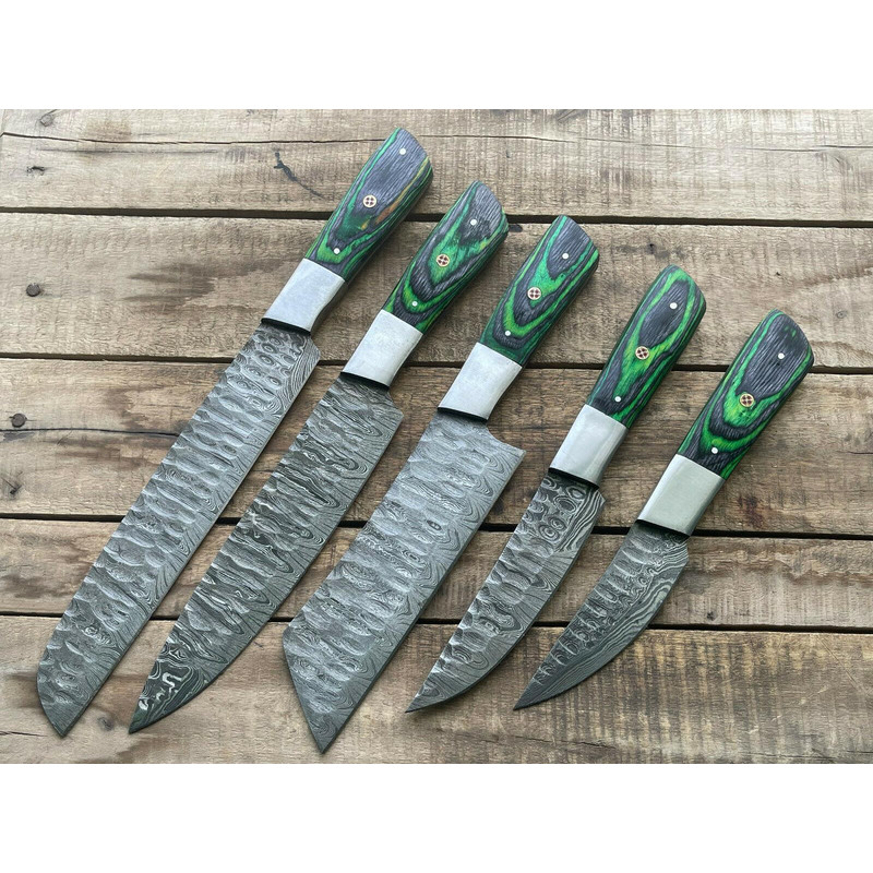 Exclusive 5PCS Handmade Damascus Steel Chef Set Full Tang Kitchen Knives 0