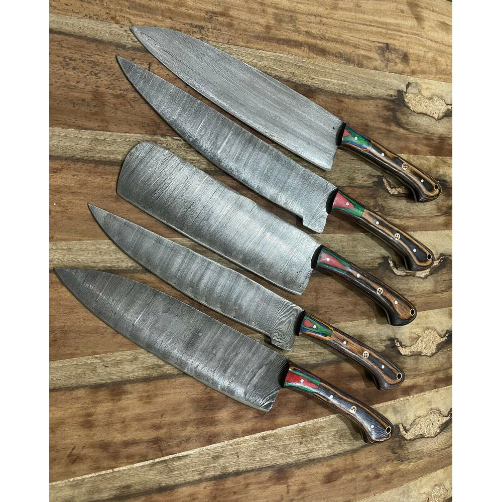 Premium Damascus Steel 5PCS Chef Knife Set Handcrafted Kitchen Cutlery 1