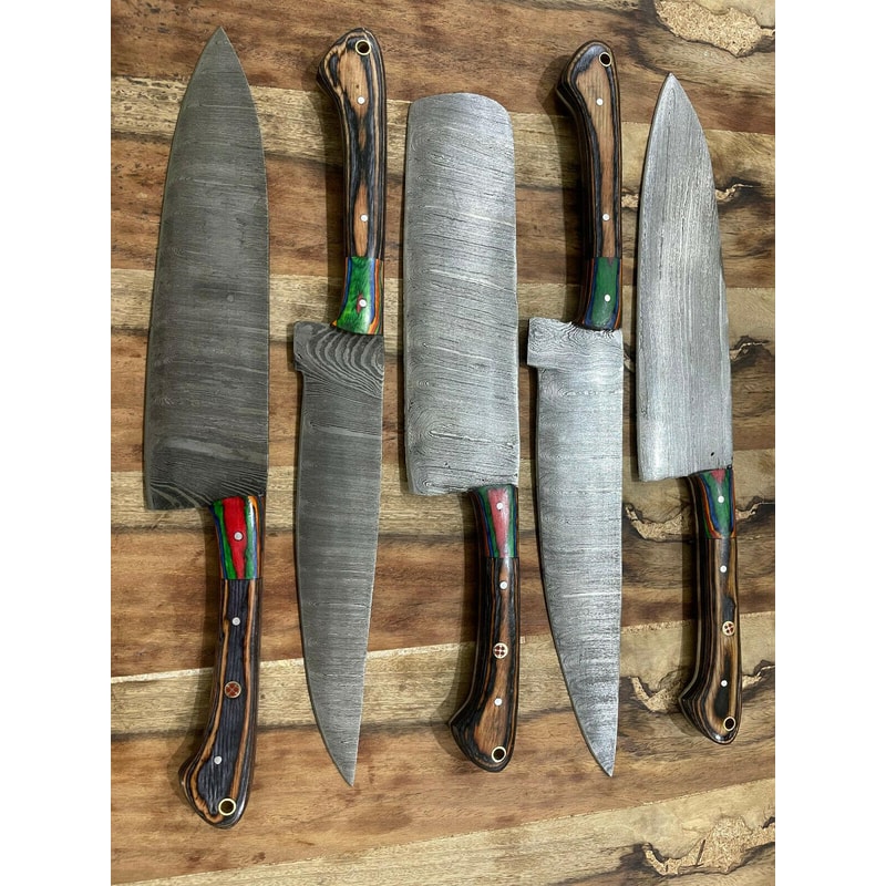 Premium Damascus Steel 5PCS Chef Knife Set Handcrafted Kitchen Cutlery 2