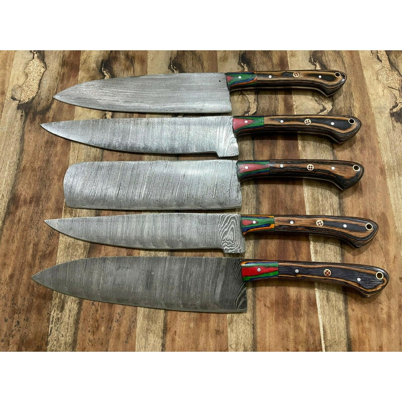 Premium Damascus Steel 5PCS Chef Knife Set Handcrafted Kitchen Cutlery 3