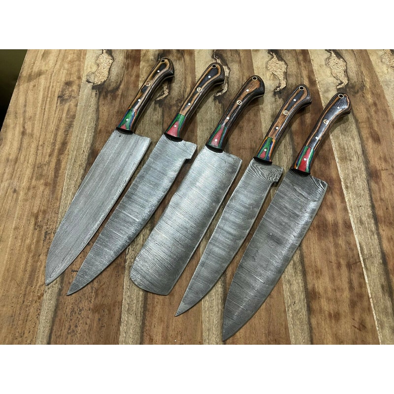 Premium Damascus Steel 5PCS Chef Knife Set Handcrafted Kitchen Cutlery 0