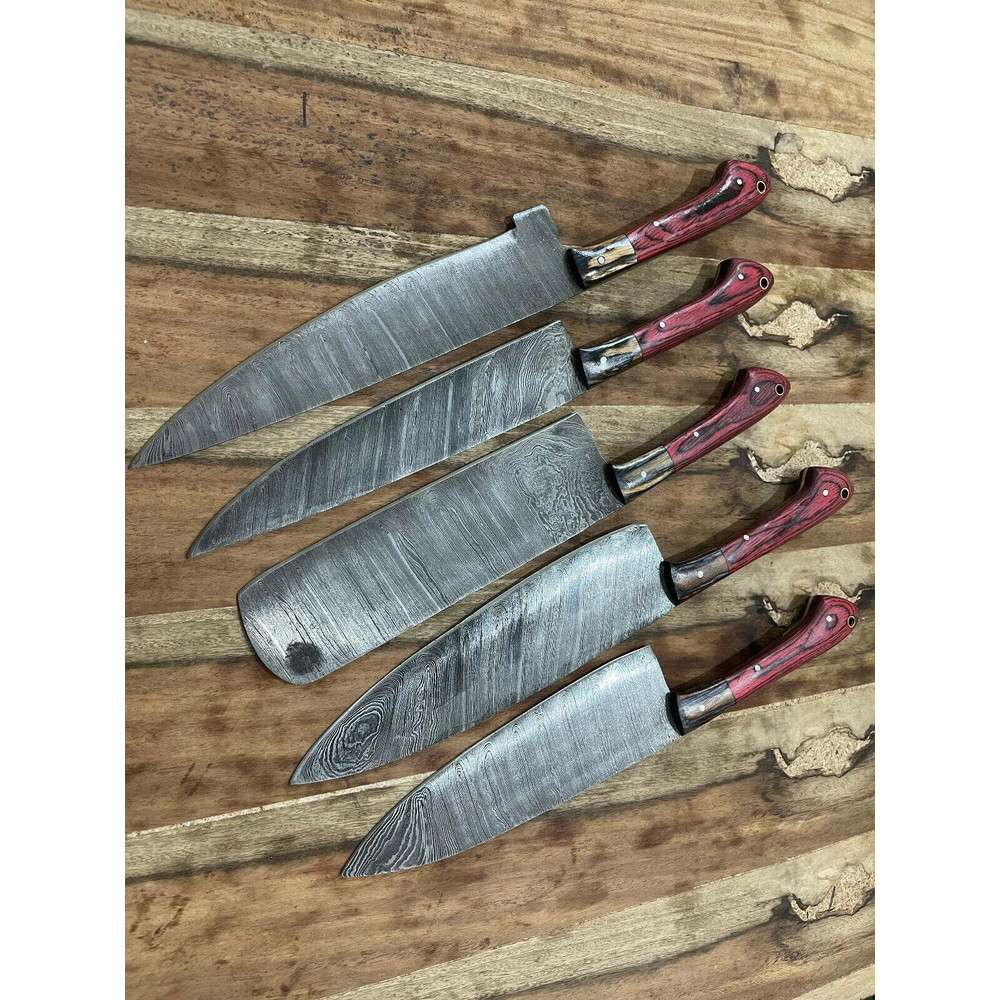 Artisan 5PCS Handmade Damascus Steel Chef Knives  Kitchen Gift Collection 1