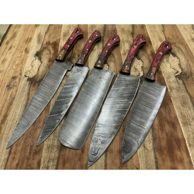Artisan 5PCS Handmade Damascus Steel Chef Knives  Kitchen Gift Collection 0