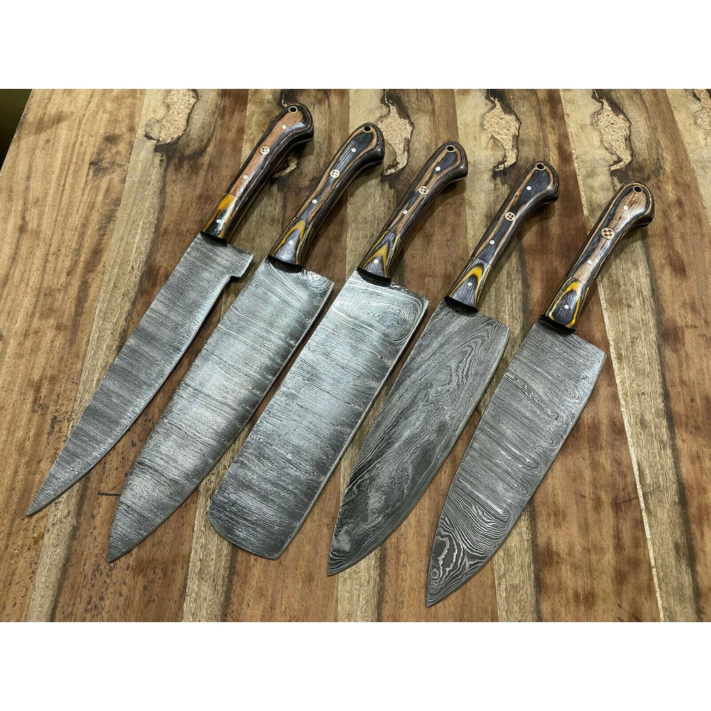 Hand Forged 5PCS Damascus Steel Chef Set Professional Kitchen Knife Set 0