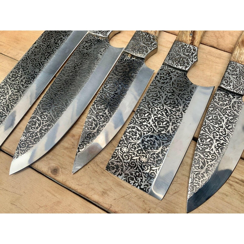 Handmade D2 Steel Etching Chef Knife Kitchen Set With Wood Handle Custom Forged High Carbon Steel 2