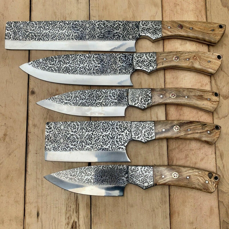 Handmade D2 Steel Etching Chef Knife Kitchen Set With Wood Handle Custom Forged High Carbon Steel 0