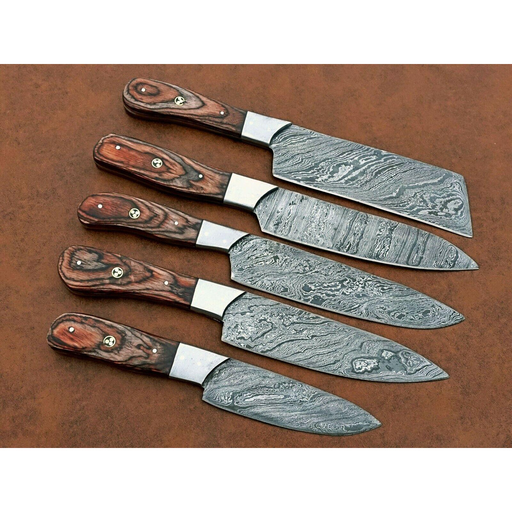 Handmade 5 Pcs Damascus Steel Chef Knife Set Professional Kitchen Cutlery Gift Box 0