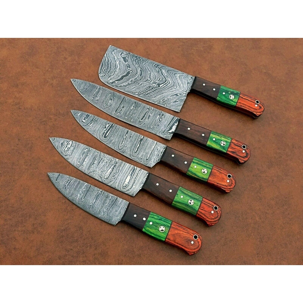 Forged Damascus Steel Kitchen Knives Set Custom Handmade Chef Knife Collection 5 Pcs 1