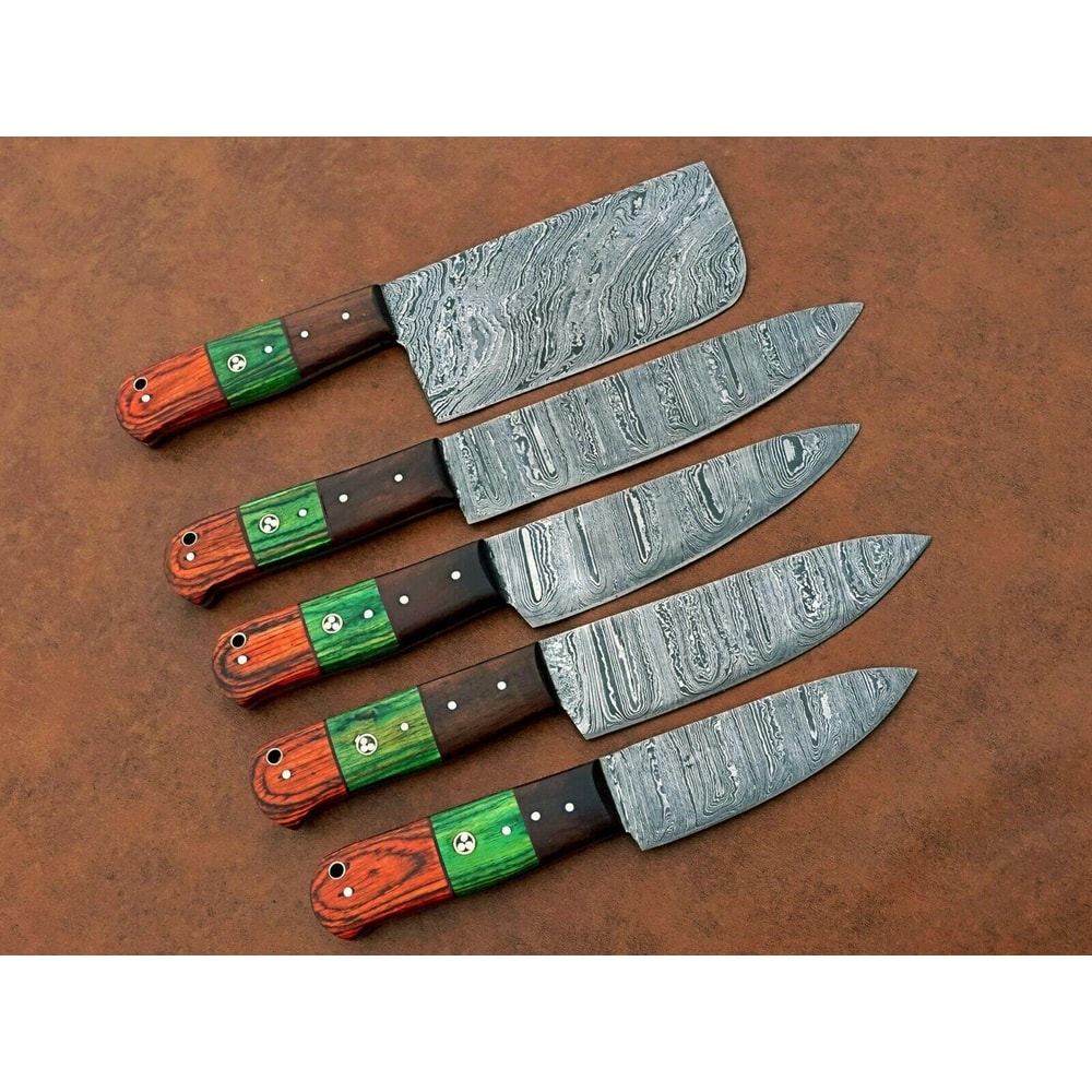 Forged Damascus Steel Kitchen Knives Set Custom Handmade Chef Knife Collection 5 Pcs 2