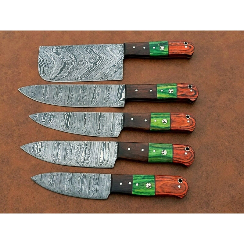 Forged Damascus Steel Kitchen Knives Set Custom Handmade Chef Knife Collection 5 Pcs 3