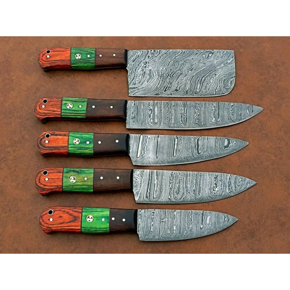 Forged Damascus Steel Kitchen Knives Set Custom Handmade Chef Knife Collection 5 Pcs 4