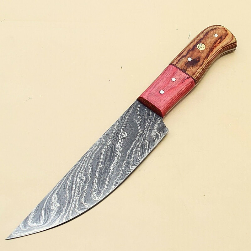 Custom Handmade Damascus Steel Kitchen Chef Knife Pakka Wood Handle Premium Culinary Blade 0